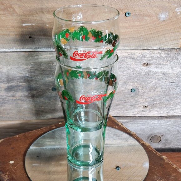 Libbey Glasses - Coca Cola Christmas Holly & Pine Cones - 3rd Set of 2 - Picture 5 of 7